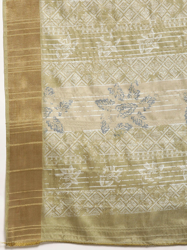Olive Silk Blend Digital Print Floral Saree with Unstitched Blouse - Hiral Fashion | Swadesiicart
