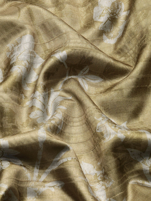 Olive Silk Blend Digital Print Floral Saree with Unstitched Blouse - Hiral Fashion | Swadesiicart