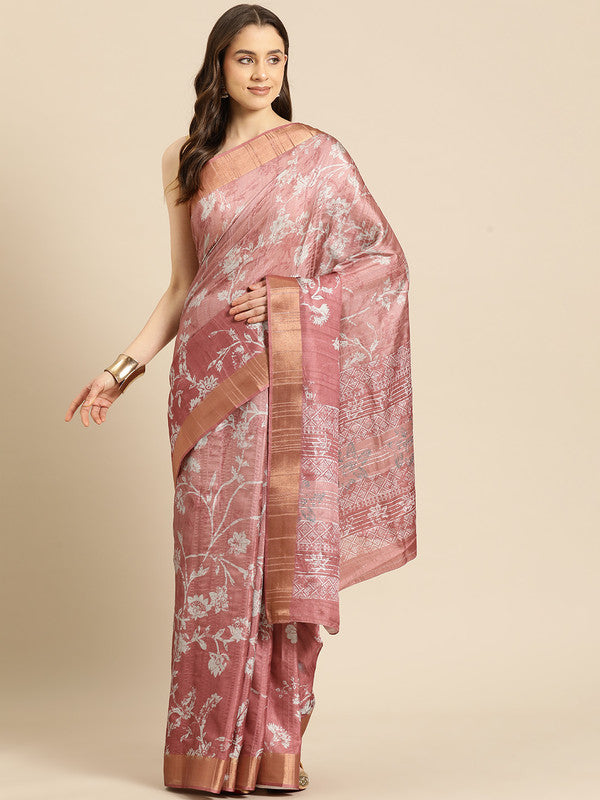 Maroon Silk Blend Digital Print Floral Saree with Unstitched Blouse - Hiral Fashion | Swadesiicart