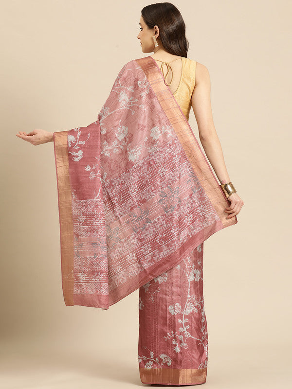 Maroon Silk Blend Digital Print Floral Saree with Unstitched Blouse - Hiral Fashion | Swadesiicart