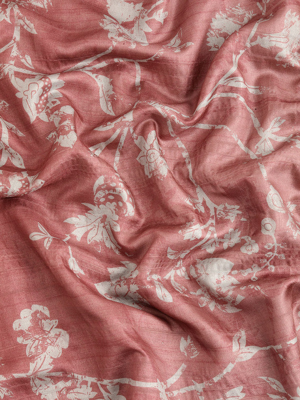 Maroon Silk Blend Digital Print Floral Saree with Unstitched Blouse - Hiral Fashion | Swadesiicart