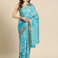 Turquoise Silk Blend Digital Print Floral Saree with Unstitched Blouse - Hiral Fashion | Swadesiicart