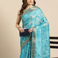 Turquoise Silk Blend Digital Print Floral Saree with Unstitched Blouse - Hiral Fashion | Swadesiicart