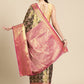 Black Brocade Zari Woven Floral Saree with Unstitched Blouse - Hiral Fashion | Swadesiicart
