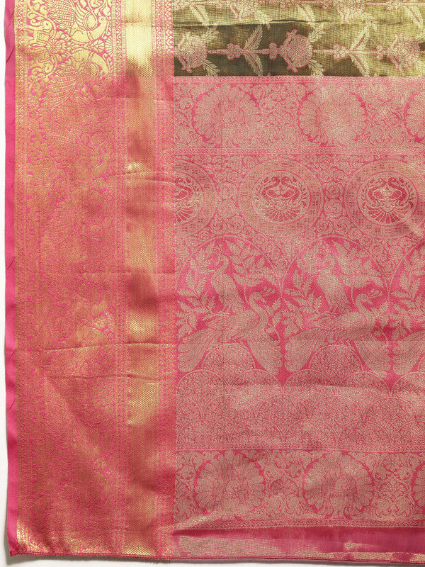 Black Brocade Zari Woven Floral Saree with Unstitched Blouse - Hiral Fashion | Swadesiicart