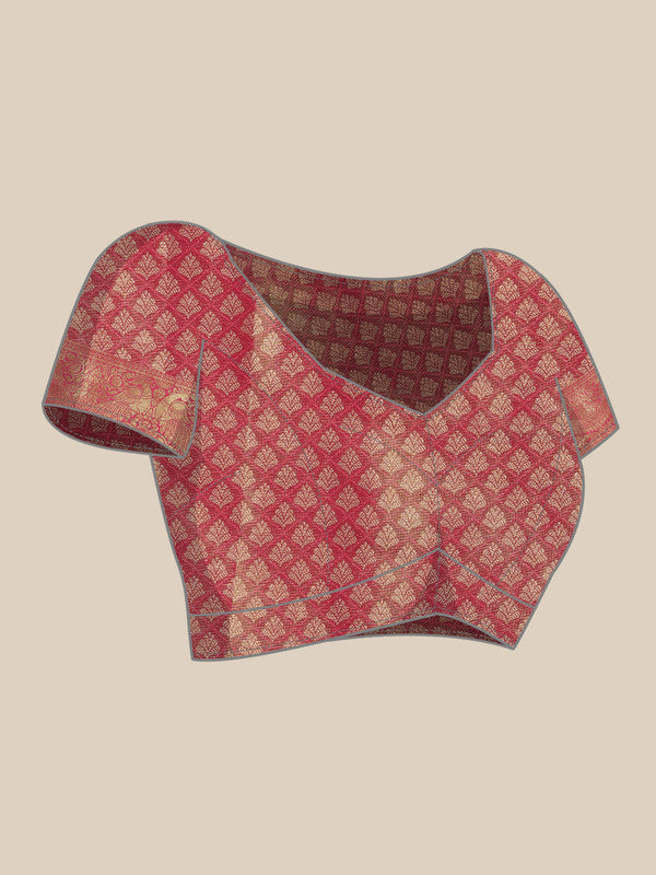 Green Brocade Zari Woven Floral Saree with Unstitched Blouse - Hiral Fashion | Swadesiicart