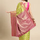 Green Brocade Zari Woven Floral Saree with Unstitched Blouse - Hiral Fashion | Swadesiicart