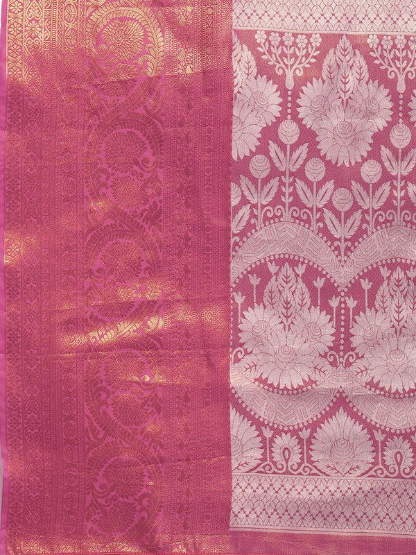 Green Brocade Zari Woven Floral Saree with Unstitched Blouse - Hiral Fashion | Swadesiicart