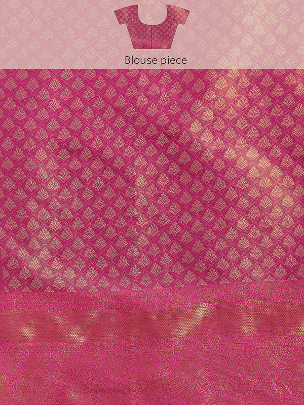 Green Brocade Zari Woven Floral Saree with Unstitched Blouse - Hiral Fashion | Swadesiicart