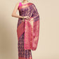 Purple Brocade Zari Woven Floral Saree with Unstitched Blouse - Hiral Fashion | Swadesiicart