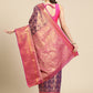 Purple Brocade Zari Woven Floral Saree with Unstitched Blouse - Hiral Fashion | Swadesiicart