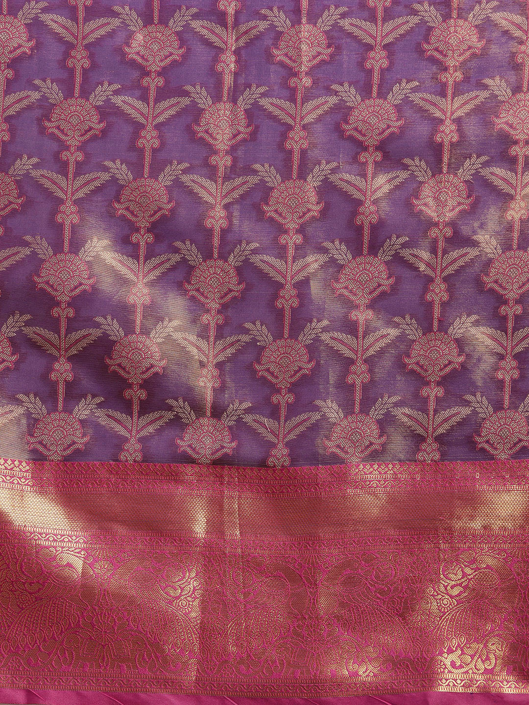 Purple Brocade Zari Woven Floral Saree with Unstitched Blouse - Hiral Fashion | Swadesiicart