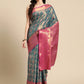 Turquoise Brocade Zari Woven Floral Saree with Unstitched Blouse - Hiral Fashion | Swadesiicart