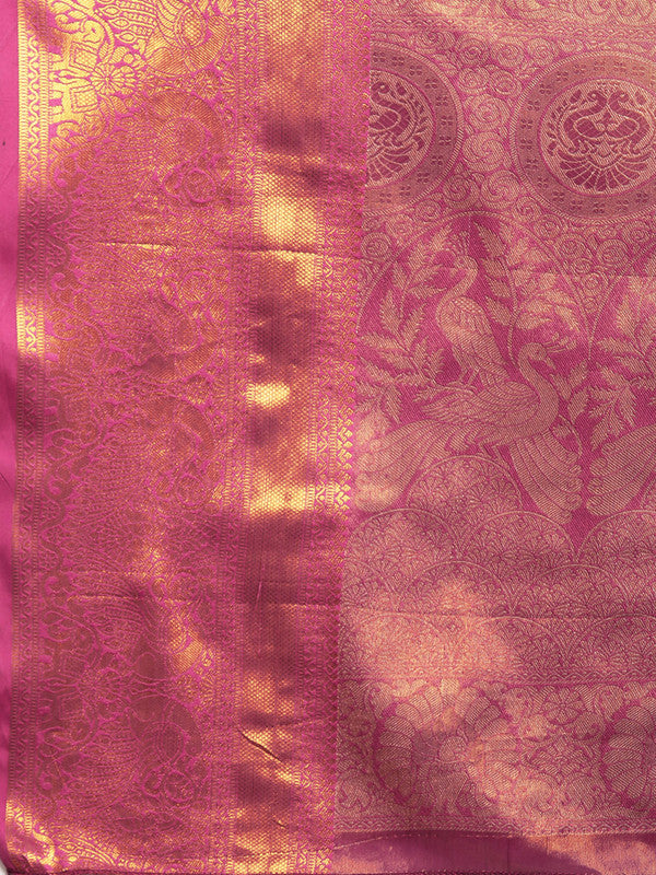Turquoise Brocade Zari Woven Floral Saree with Unstitched Blouse - Hiral Fashion | Swadesiicart