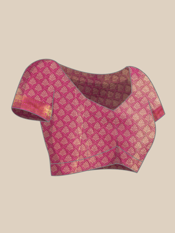 Turquoise Brocade Zari Woven Floral Saree with Unstitched Blouse - Hiral Fashion | Swadesiicart