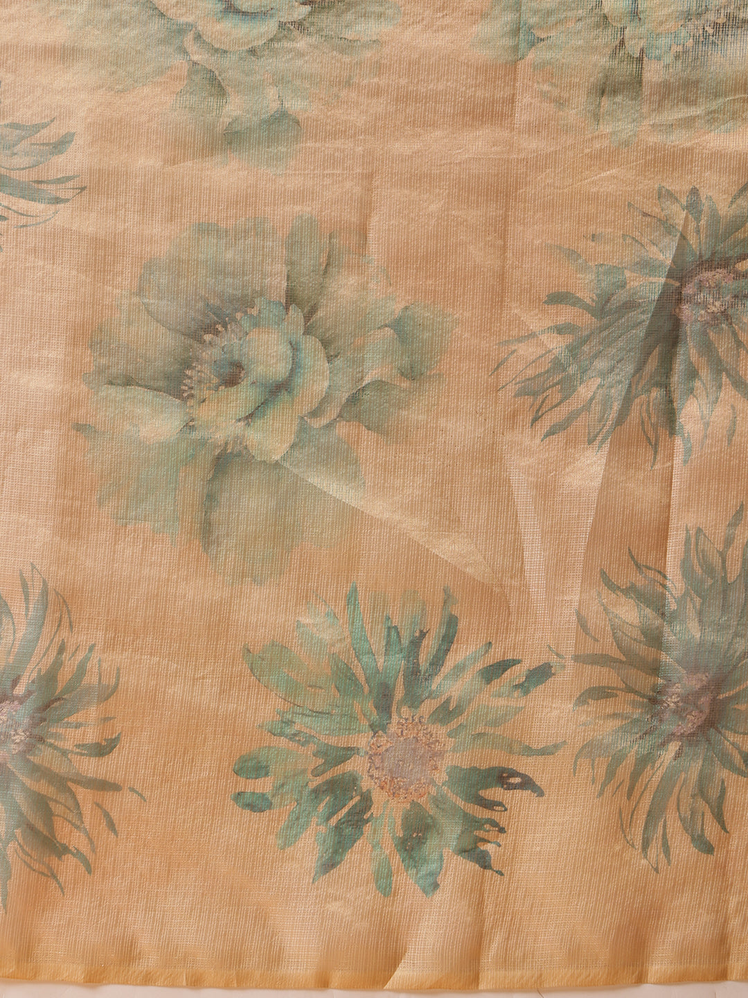 Hiral Fashion Beige Bollywood Cotton Tissue Floral Digital Printed Saree | Swadesiicart