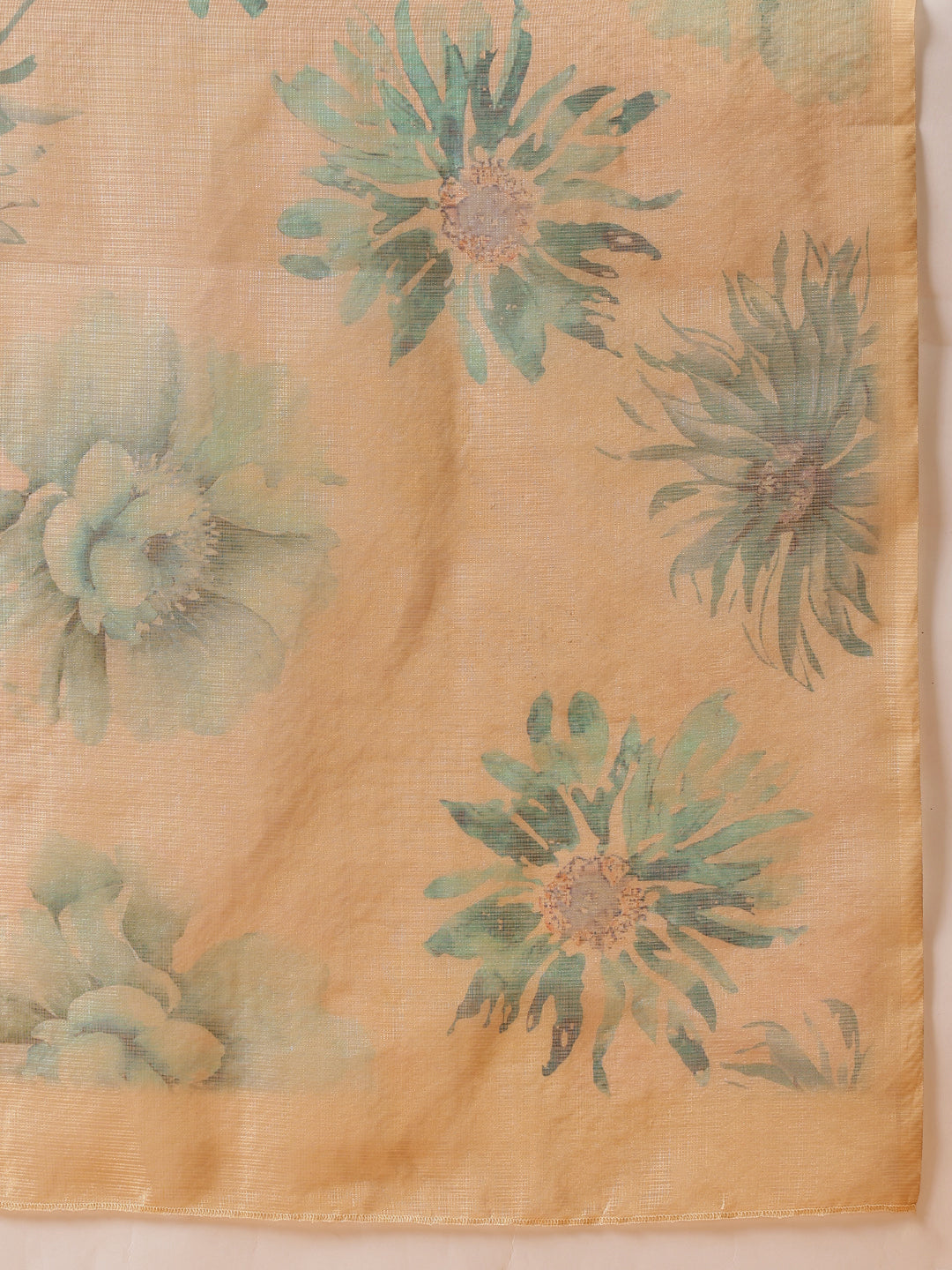 Hiral Fashion Beige Bollywood Cotton Tissue Floral Digital Printed Saree | Swadesiicart