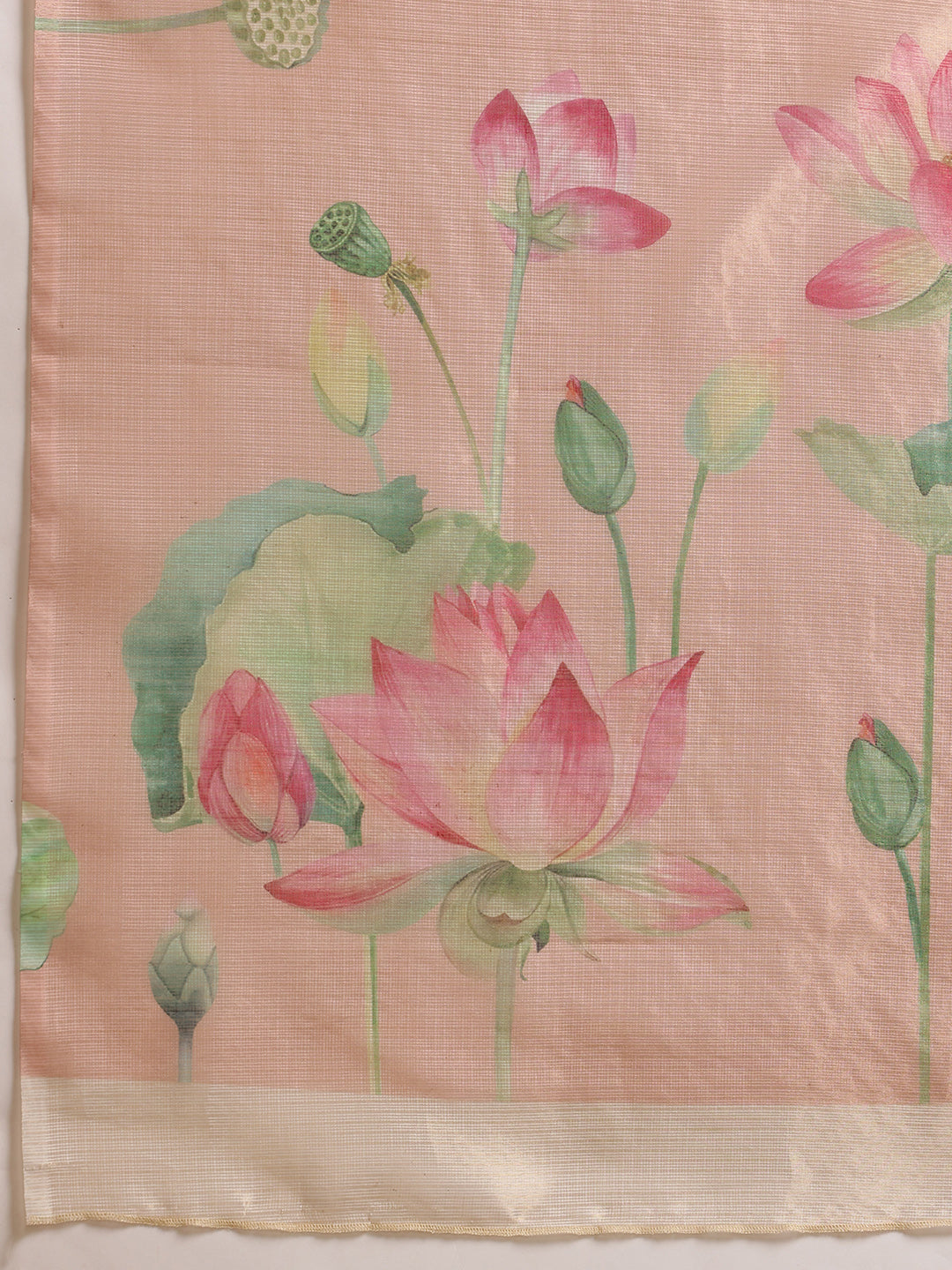 Hiral Fashion Peach Bollywood Cotton Tissue Floral Digital Printed Saree | Swadesiicart