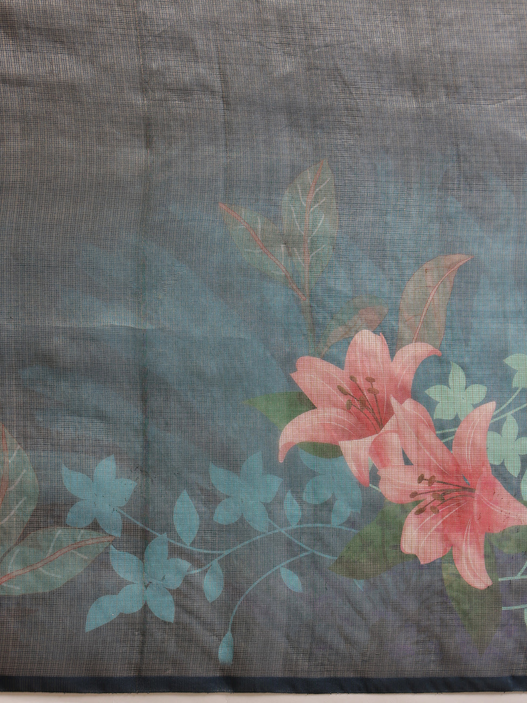 Hiral Fashion Teal Bollywood Cotton Tissue Floral Digital Printed Saree | Swadesiicart