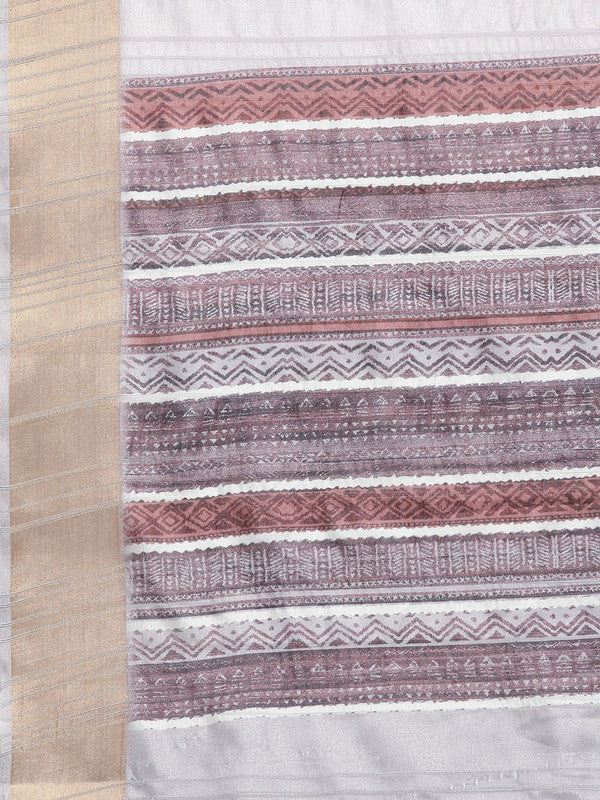 Lavender Silk Blend Printed Geomatric Saree with Unstitched Blouse - Hiral Fashion | Swadesiicart