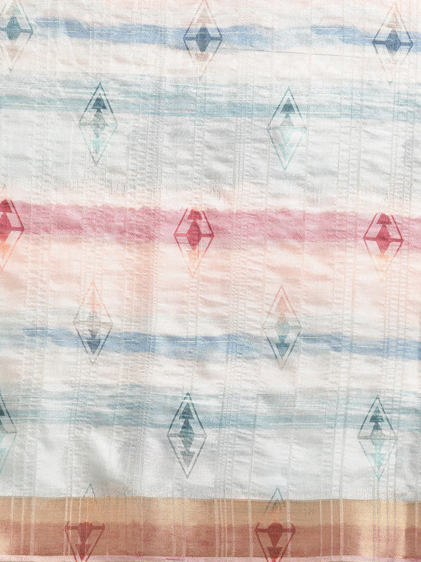 Multicolor Silk Blend Printed Geomatric Saree with Unstitched Blouse - Hiral Fashion | Swadesiicart