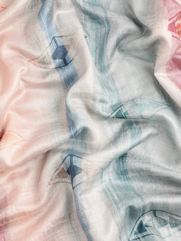 Multicolor Silk Blend Printed Geomatric Saree with Unstitched Blouse - Hiral Fashion | Swadesiicart