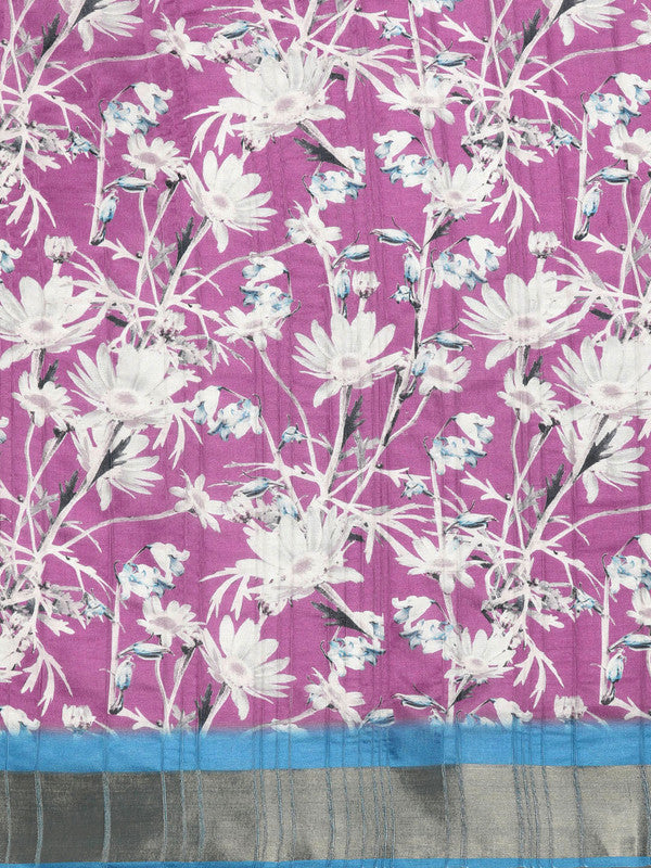 Purple Silk Blend Digital Print Floral Saree with Unstitched Blouse - Hiral Fashion | Swadesiicart