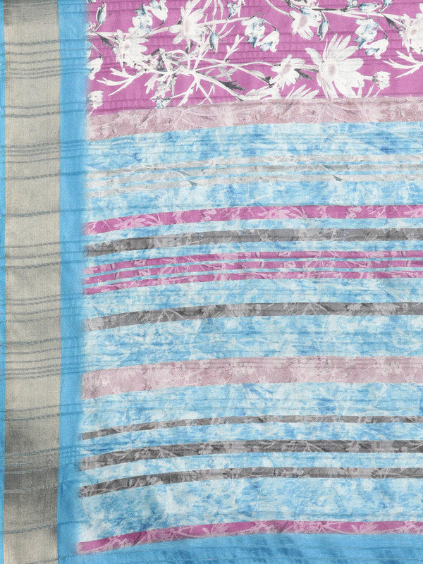 Purple Silk Blend Digital Print Floral Saree with Unstitched Blouse - Hiral Fashion | Swadesiicart