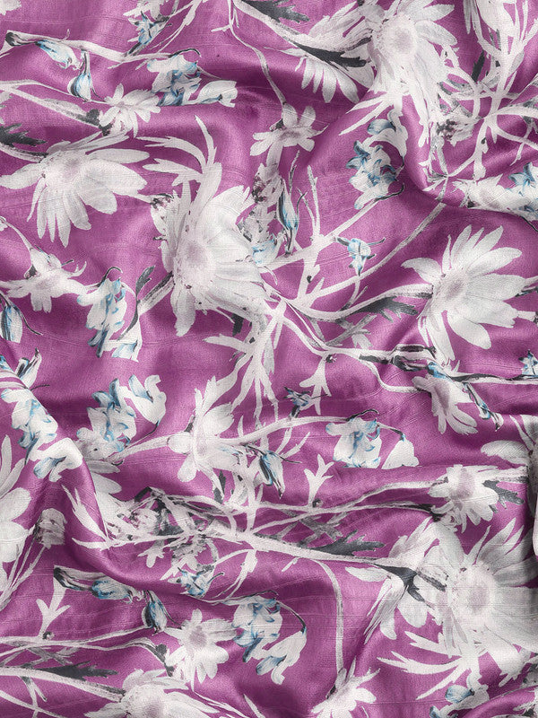 Purple Silk Blend Digital Print Floral Saree with Unstitched Blouse - Hiral Fashion | Swadesiicart