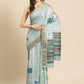 Turquoise Silk Blend Printed Geomatric Saree with Unstitched Blouse - Hiral Fashion | Swadesiicart