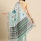 Turquoise Silk Blend Printed Geomatric Saree with Unstitched Blouse - Hiral Fashion | Swadesiicart