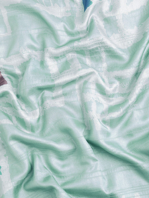 Turquoise Silk Blend Printed Geomatric Saree with Unstitched Blouse - Hiral Fashion | Swadesiicart