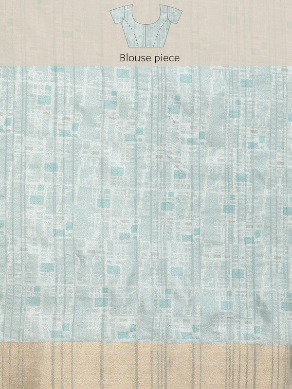 Turquoise Silk Blend Printed Geomatric Saree with Unstitched Blouse - Hiral Fashion | Swadesiicart