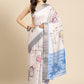 White Silk Blend Printed Geomatric Saree with Unstitched Blouse - Hiral Fashion | Swadesiicart