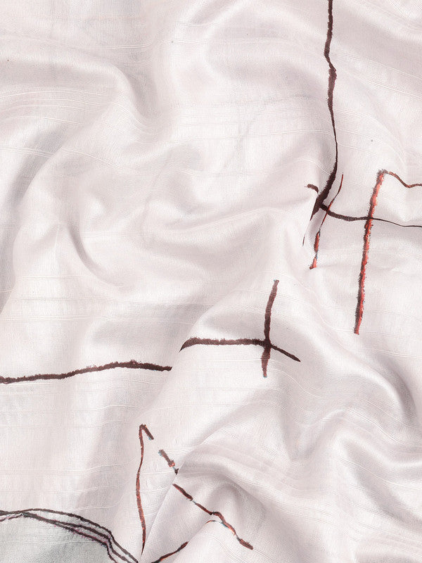 White Silk Blend Printed Geomatric Saree with Unstitched Blouse - Hiral Fashion | Swadesiicart