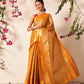 Hiral Fashion Mustard Kanjeevaram Banarasi Silk Ikkat Woven Design Saree | Swadesiicart