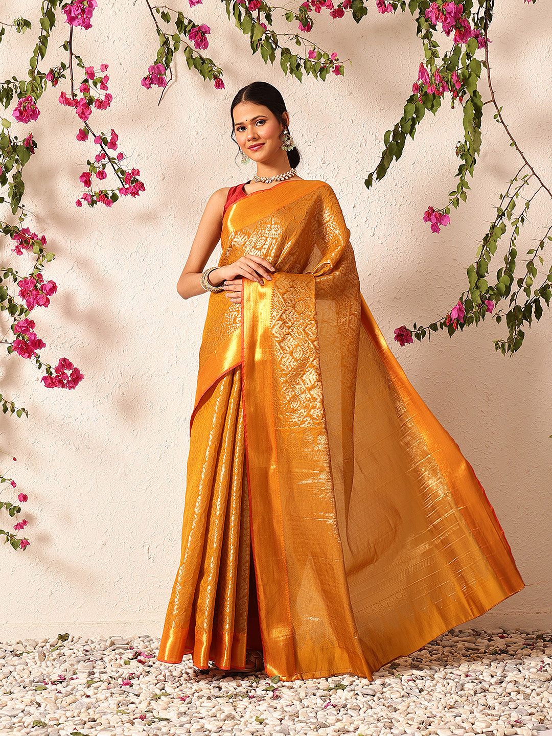 Hiral Fashion Mustard Kanjeevaram Banarasi Silk Ikkat Woven Design Saree | Swadesiicart