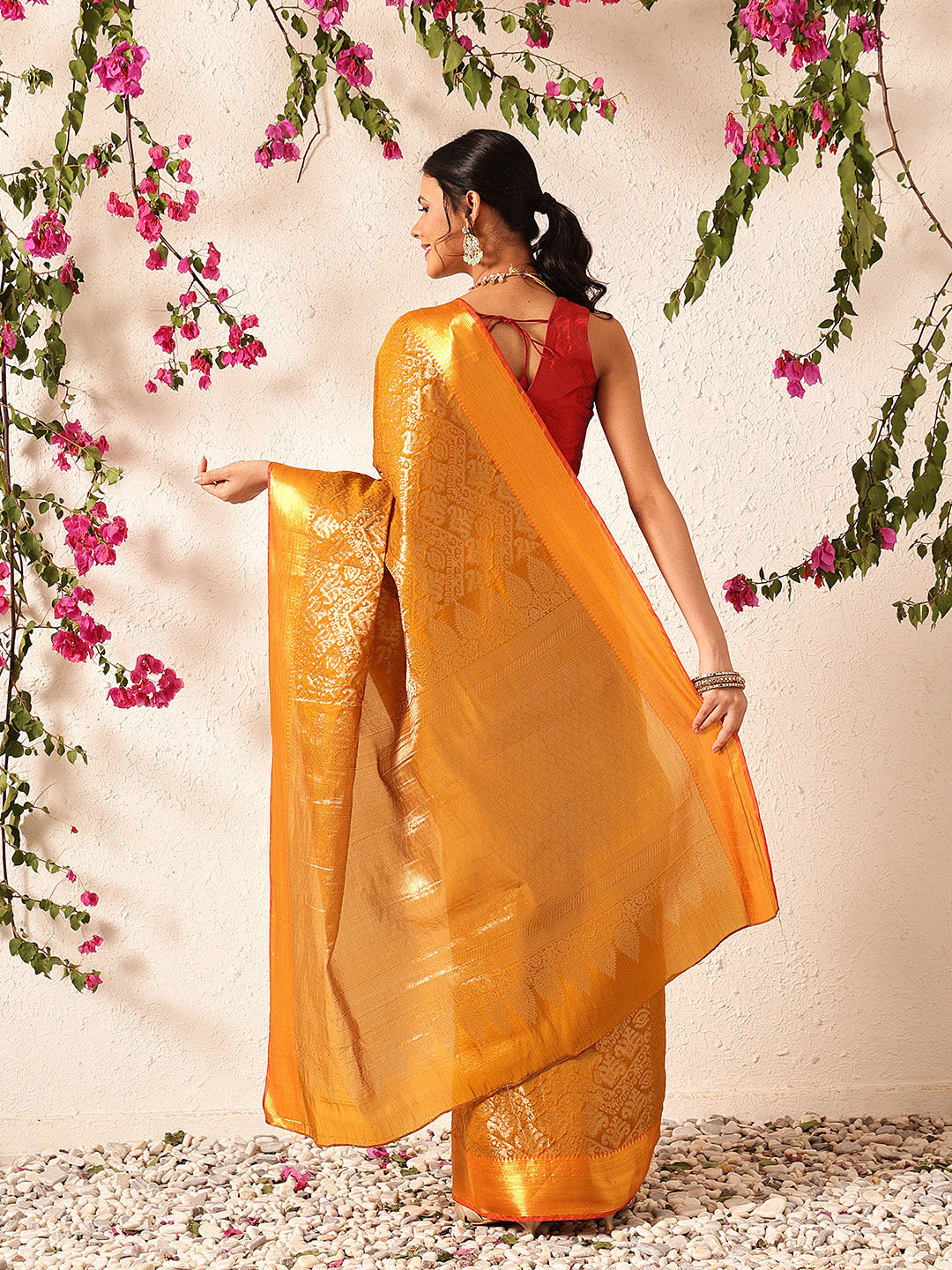 Hiral Fashion Mustard Kanjeevaram Banarasi Silk Ikkat Woven Design Saree | Swadesiicart