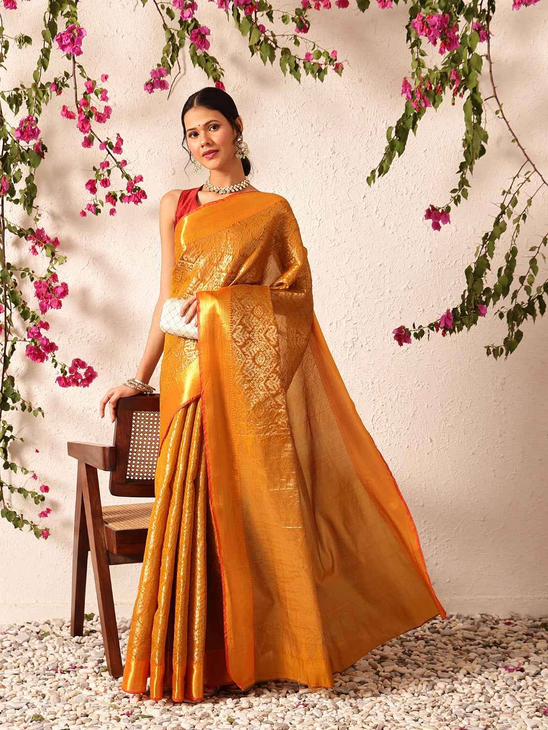 Hiral Fashion Mustard Kanjeevaram Banarasi Silk Ikkat Woven Design Saree | Swadesiicart