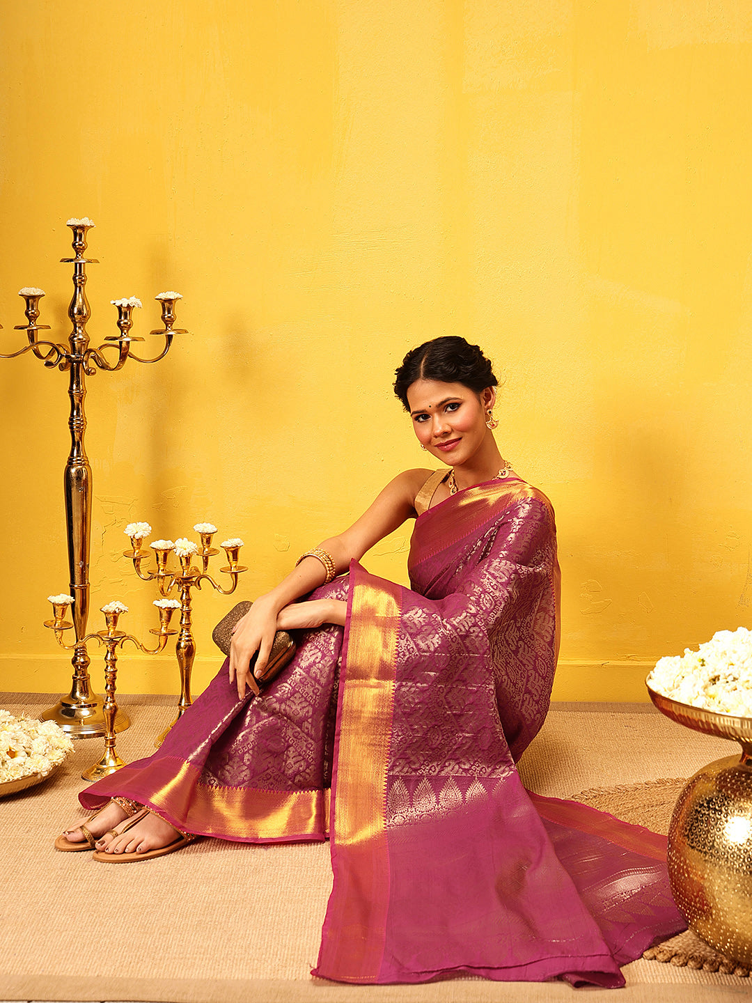 Hiral Fashion Pink Kanjeevaram Banarasi Silk Ikkat Woven Design Saree | Swadesiicart