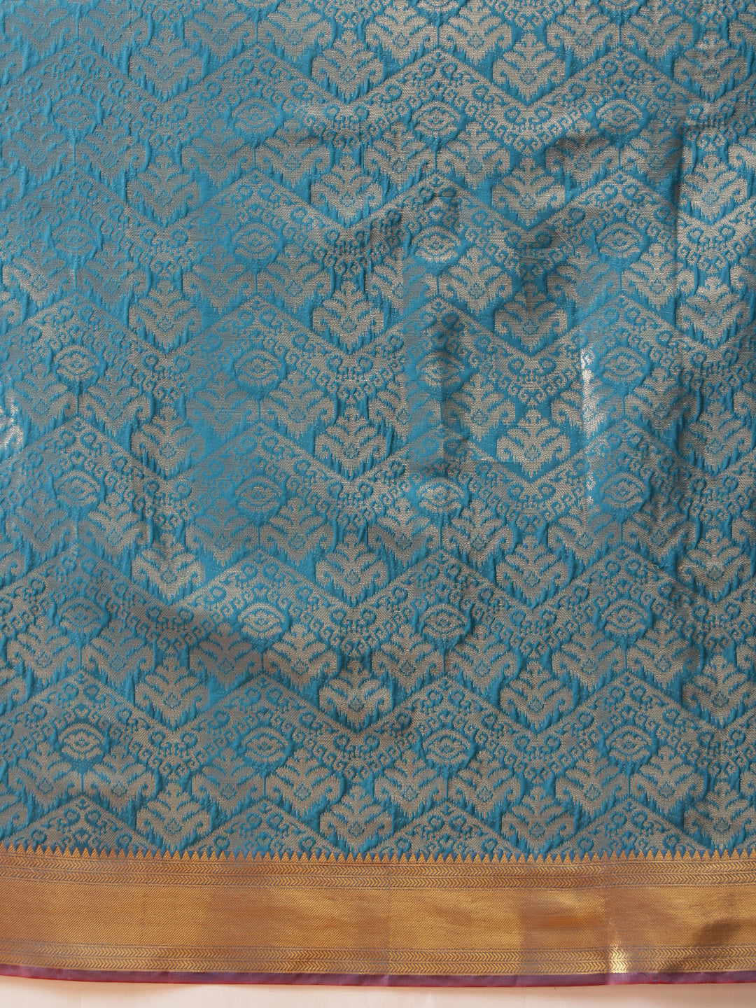 Hiral Fashion Teal Kanjeevaram Banarasi Silk Ikkat Woven Design Saree | Swadesiicart