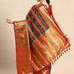Multicolor Kanjeevaram Silk ColorBlock Checked Saree with Unstitched Blouse - Hiral Fashion | Swadesiicart