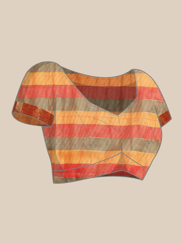 Multicolor Kanjeevaram Silk ColorBlock Checked Saree with Unstitched Blouse - Hiral Fashion | Swadesiicart