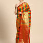Multicolor Kanjeevaram Silk ColorBlock Checked Saree with Unstitched Blouse - Hiral Fashion | Swadesiicart