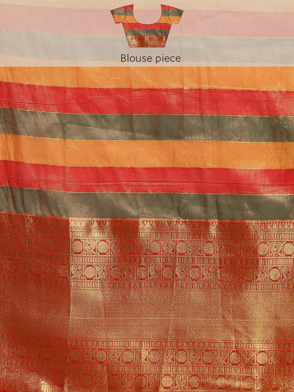 Multicolor Kanjeevaram Silk ColorBlock Checked Saree with Unstitched Blouse - Hiral Fashion | Swadesiicart