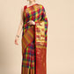 Multicolor Kanjeevaram Silk ColorBlock Checked Saree with Unstitched Blouse - Hiral Fashion | Swadesiicart