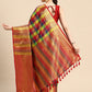 Multicolor Kanjeevaram Silk ColorBlock Checked Saree with Unstitched Blouse - Hiral Fashion | Swadesiicart