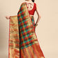 Multicolor Kanjeevaram Silk ColorBlock Checked Saree with Unstitched Blouse - Hiral Fashion | Swadesiicart