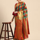 Multicolor Kanjeevaram Silk ColorBlock Checked Saree with Unstitched Blouse - Hiral Fashion | Swadesiicart