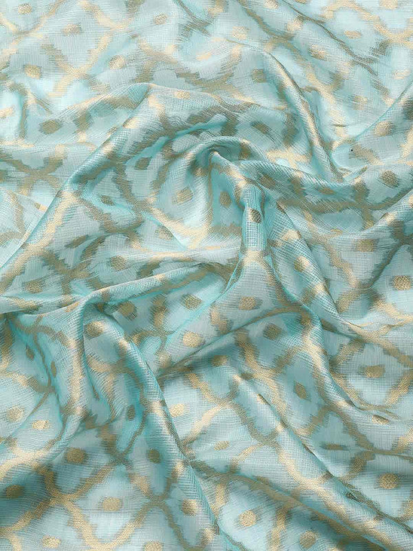 Blue Tissue Silk Woven Zari Design Geomatric Saree with Unstitched Blouse - Hiral Fashion | Swadesiicart